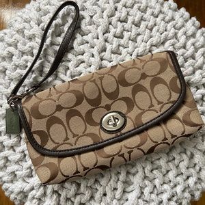 COACH Signature Khaki Flap Wristlet